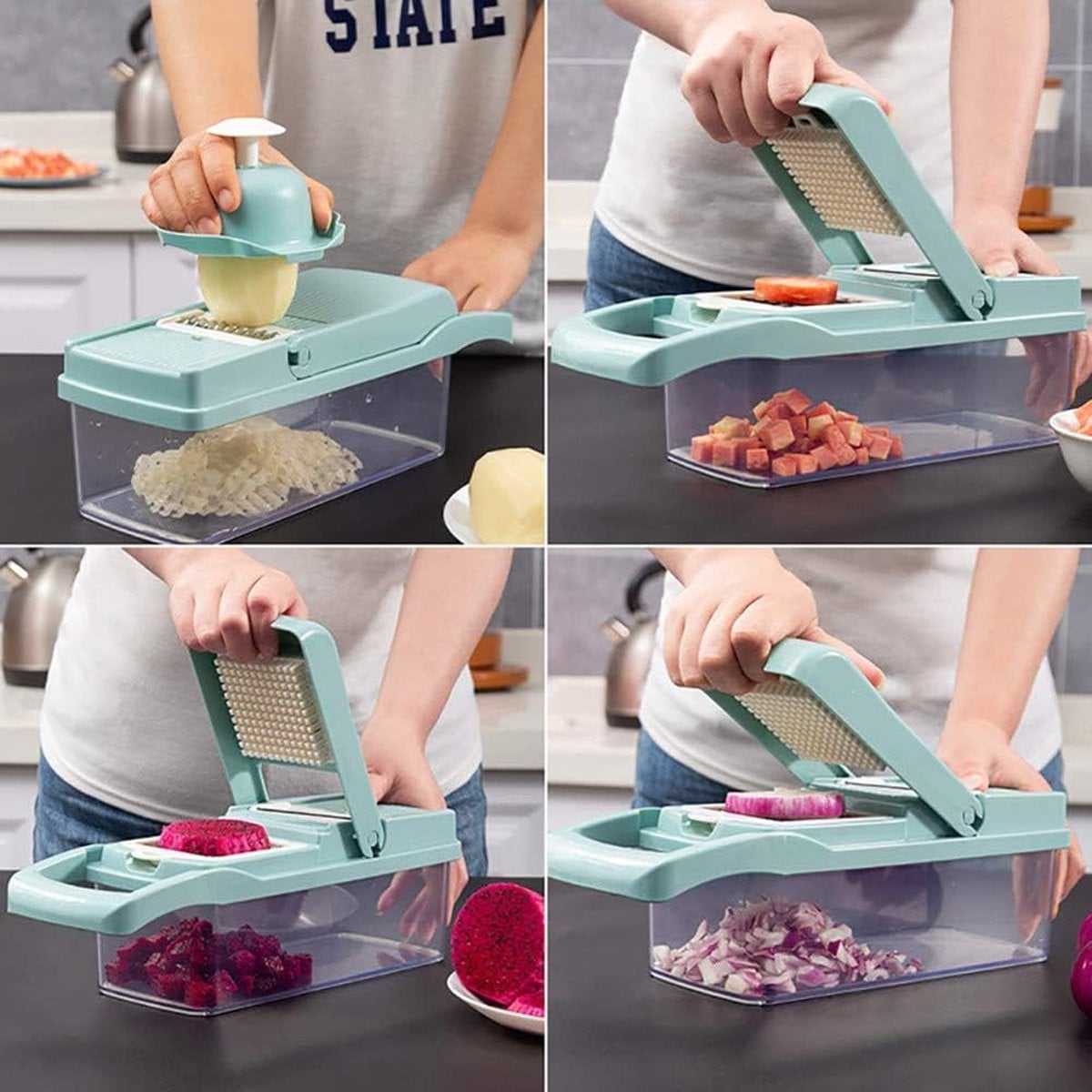 ADOV Mandoline Groentesnijder met meerdere messen en spiraalsnijder, Turquoise