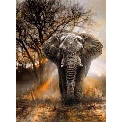 FiguredArt DP-163-Y - Diamond Painting, Elefant in der Savanne, Leinwand-Keilrahmen 40x50cm, Diamond Painting Set