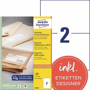 Zweckform LR3655 Etiketten 210 x 148mm Recycling, 200 Stück