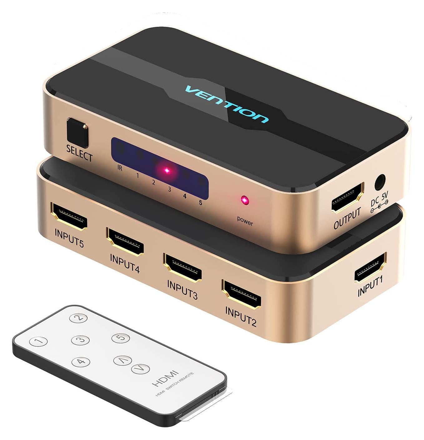 Selius HDMI-schakelaar 5 in 1 - 5-poorts HDMI extender switcher met IR-afstandsbediening
