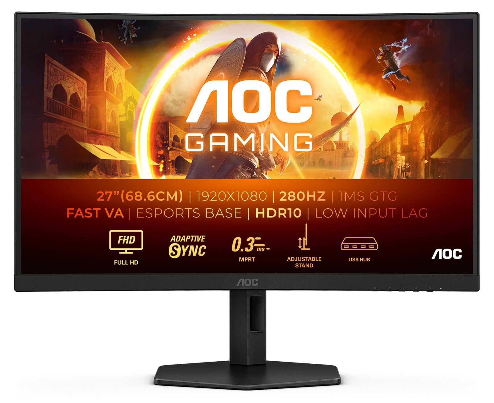 AOC C27G4ZXU Curved Gaming Monitor 68,6 cm (27 inch), 16:9, Zwart/Grijs