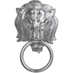 WOMO-DESIGN Handtuchhalter Löwenkopf mit Ring – 10×31 cm, Aluminium vernickelt, Silber, Unikat, Wanddeko/Bad-Accessoire