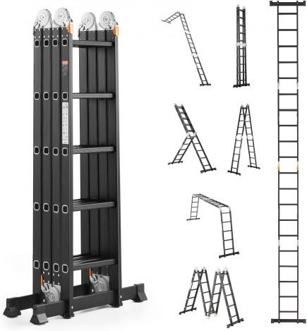 VEVOR Multifunctionele 7-in-1 Ladder, 5-Stappen A-Frame Ladder, Zwart, Draagvermogen 150 kg