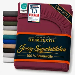 EXKLUSIV HEIMTEXTIL Jersey Spannbettlaken Deluxe 120 x 200 cm Bordeaux 160 GSM, 100% Baumwolle Öko - Tex Zertifiziert Bed-Sheet Bettlaken Spannbetttuc