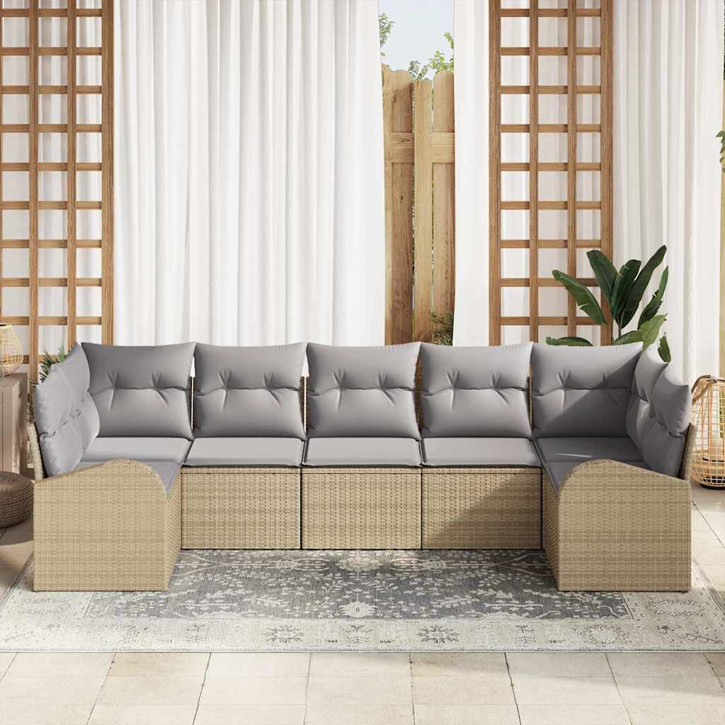 vidaXL Ensemble de canapé de jardin 7 pc 7 place Beige polyrotin