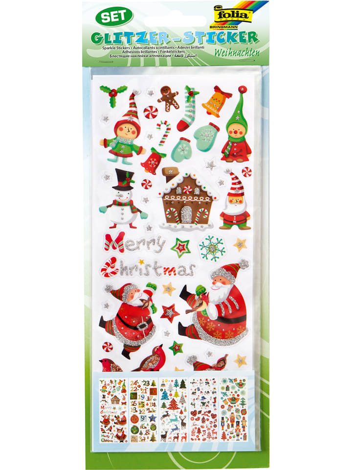 folia PAPER Glitzersticker "Weihnachten" in Bunt - onesize