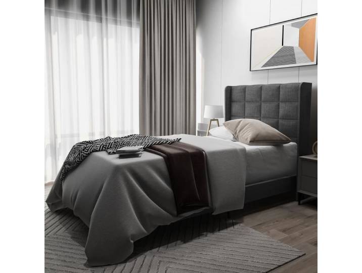 Lit rembourré - Design moderne - Tête de lit rembourrée - 90x200 cm - Lin gris