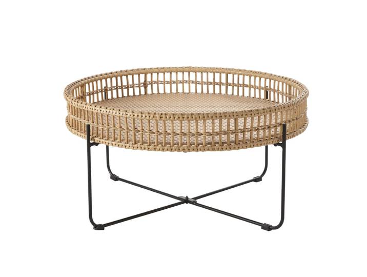 Runder Garten-Couchtisch aus Harz mit Rattan-Imitation 85 cm
