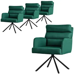 ML-Design – Esszimmerstühle drehbar 4er Set – Dunkelgrün | mit Armlehnen & Rückenlehne, Auto-Position, Polyesterbezug, Metallbein