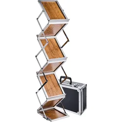 SPRINTIS Prospektständer faltbar BOSTON 6 x A5, Holz, mobiler Präsentationsständer mit Transportkoffer für Messen, Veranstaltungen und Ausstellungen, Aluminium, Holz, holzoptik