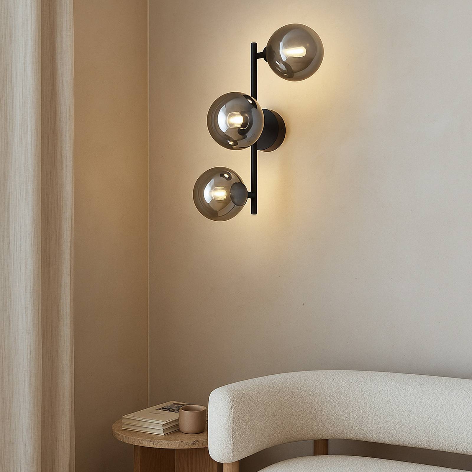 Wall Light Orbelia Lindby, dimmable, Black, Living / Dining Room, Glass, Modern, Wall Light