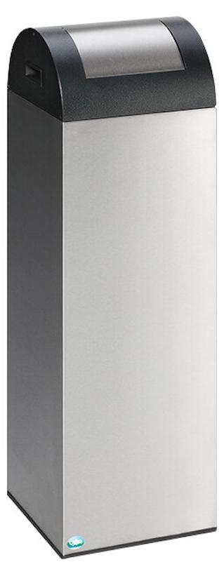 Selbstlöschender Wertstoffsammler rund mit Einwurfklappe | 89 Liter, HxBxT 104,5x32x32cm | Edelstahl | Grau