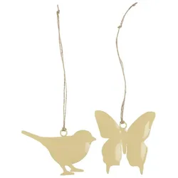 IB Laursen Hängefiguren Vogel und Schmetterling 2er, 8x0,5x8,3 cm, wheat straw