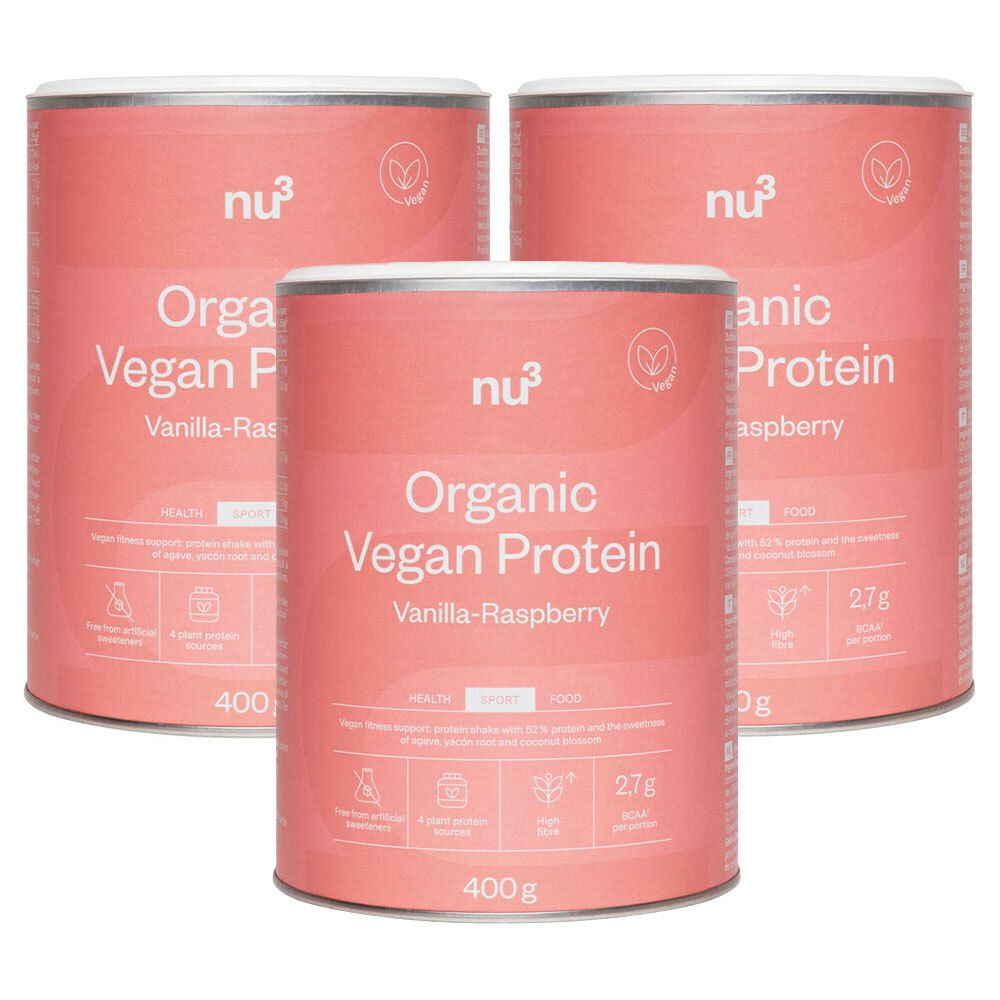 nu3 Bio Vegan Protein Shake, Vanille-Himbeere 3er-Set 3x400 g Pulver