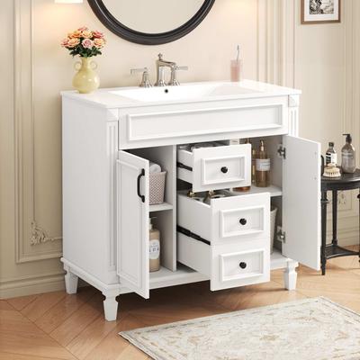 GDFStudio - Carrinford Modern Freestanding Bathroom Vanity with Ceramic Sink and 2 Soft Closing Doors & 2 Drawers