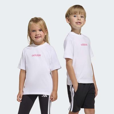T-Shirt ADIDAS SPORTSWEAR "ESSENTIALS KIDS", Mädchen, Gr. 110, weiß, pink fusion, Obermaterial: 100% Baumwolle, Rundhals, Shirts T-Shirt, für Kinder, Rundhalsausschnitt, ohne Verschluss, weiches Material