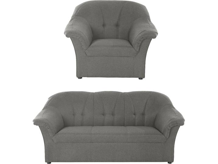 Polstergarnitur DOMO COLLECTION Pegnitz zeitlos und elegant , grau, Struktur fein, 100% Polyester, Sitzmöbel-Sets, Polstergarnitur, Sessel und 3-Sitzer