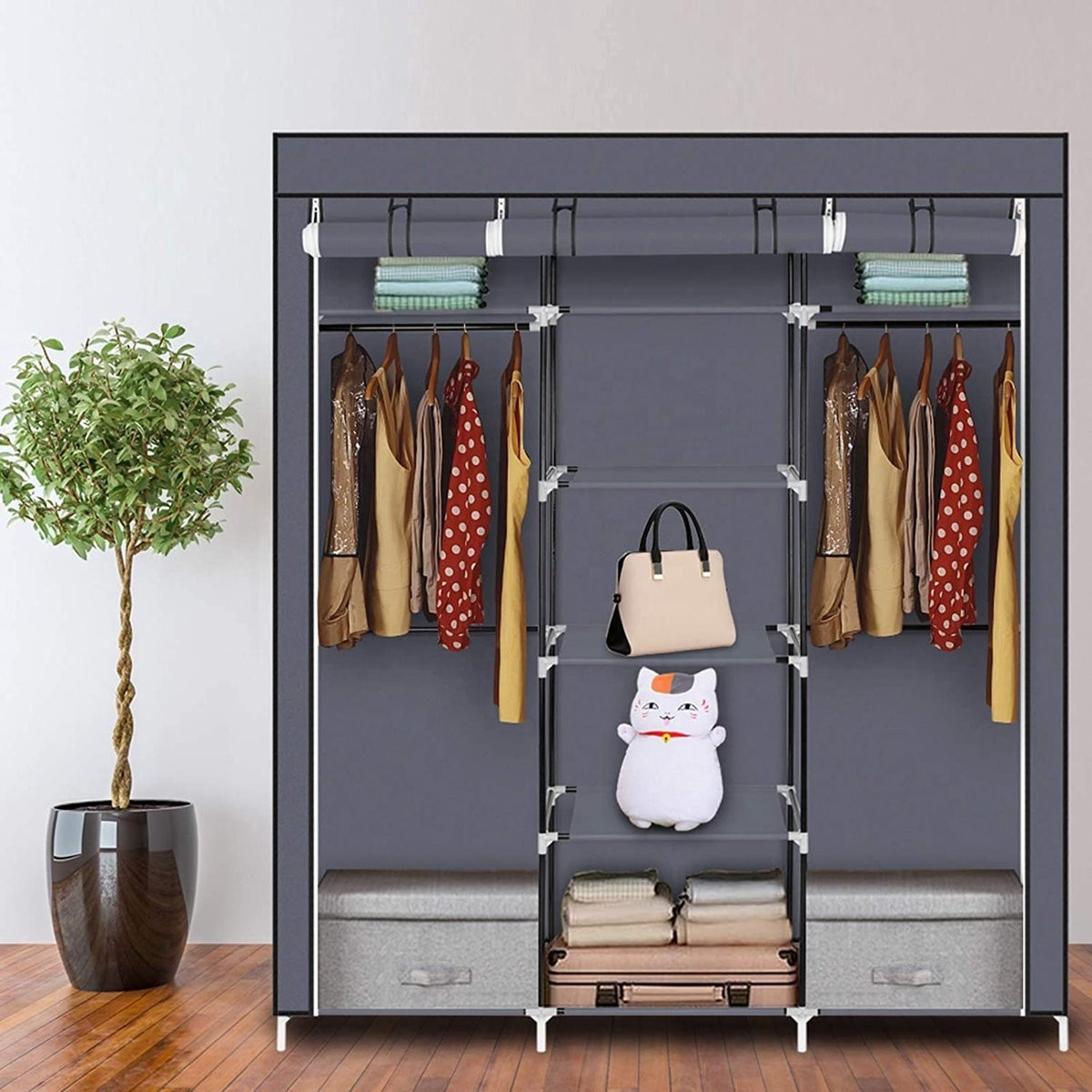 Songmics Kledingkast XXL Grijs - Opvouwbare kledingkast met rolluik - B150 x D45 x H175 cm