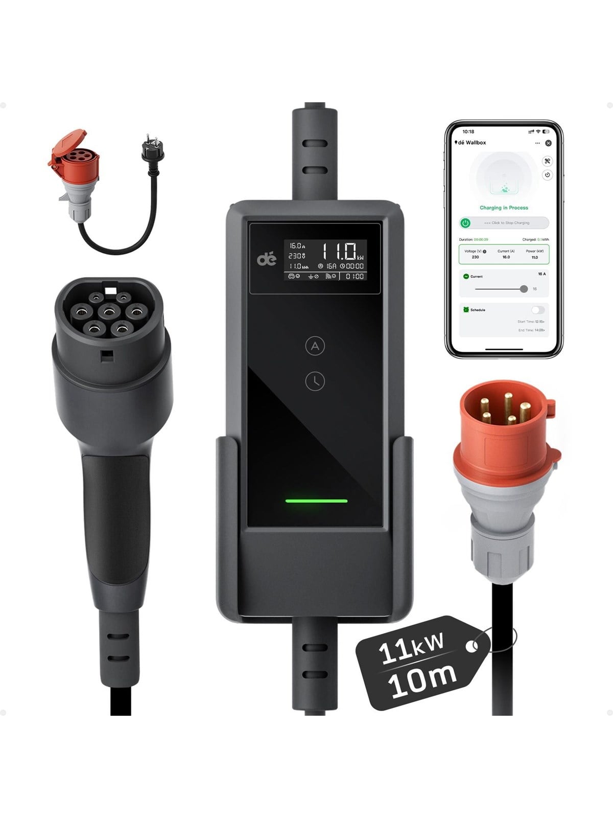 dé 11kW Portable Charger with 10m Cable (APP VERSION)