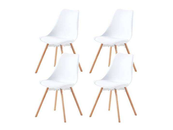 EGGREE Chaise Salle a Manger Lot de 4 Chaise Scandinave Cuisine Lot de 4 Moderne Rembourrées avec Pieds en Bois Massif Blanc