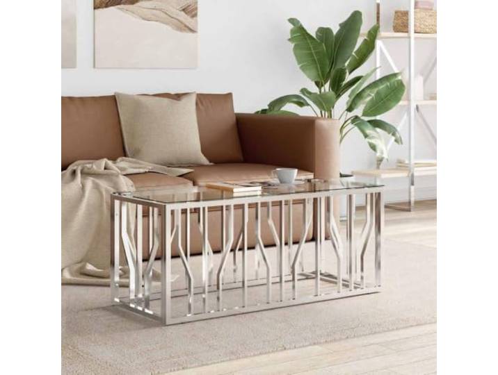 HEFZGDB Edelstahl Couchtisch mit Glasplatte 110x45x45 cm Beistelltisch Ablagetisch Wohnzimmertisch Langlebig Korrosionsbeständig Leicht zu Reinigen Vielseitig Modernes Design