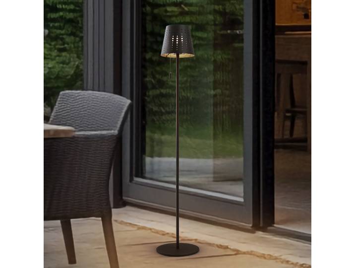 Lampadaire LED Hilario, noir, fer, batterie rechargeable - Lindby - Balcon - Métal - À ampoule unique