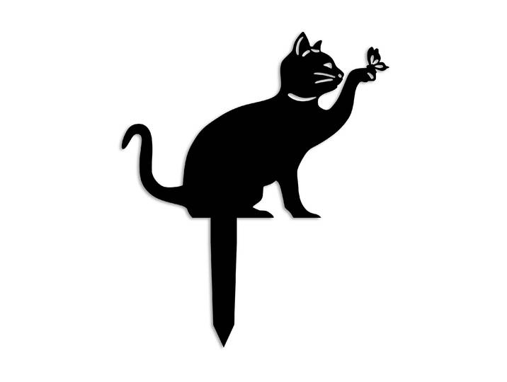 Gartenfigur Wallxpert Katze mit Schmeterling 36 x 31 cm , schwarz, B:31cm H:36cm, Gartenfiguren, Gartenfigur