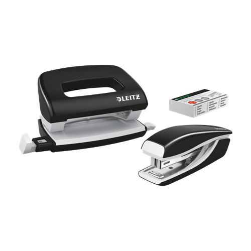 LEITZ Locher und Heftgeräte Set WOW 5095 schwarz-metallic