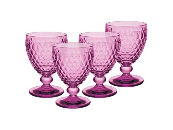 Villeroy & Boch Boston Berry Wassergläser 4er Set, 400 ml, Farbige Trinkgläser mit Facettenmuster, Kristallglas für Softdrinks, Spülmaschinengeeignet, Rosa