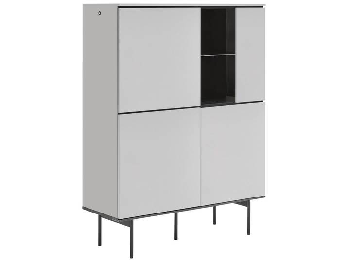 Voleo Highboard, Schwarz, Kaschmir, Metall, 4 Fächer, warmweiß, 91x141x41 cm, Beleuchtung, Wohnzimmer, Kommoden & Sideboards, Highboards