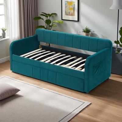 ZWYO HOSIMU Twin Size Upholstered Daybed Frame with Trundle, Solid Pine Wood, Space-Saving Sofa Bed for Bedroom with Wood Slat Support