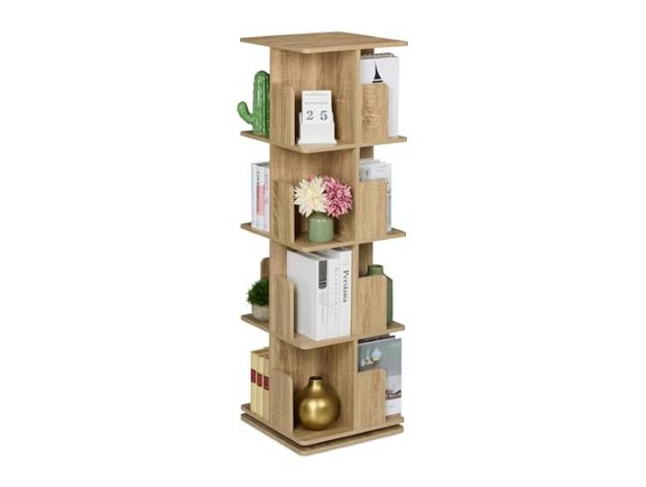 Relaxdays Petite bibliothèque rotative à 360°\, 4 Niveaux\, pour Vos Livres et CD\, HLP : 125\,5x39x39 cm\, Nature