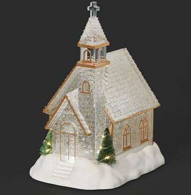 Roman Inc Holiday Lighted Swirl Church Table Accent Clear , Clear