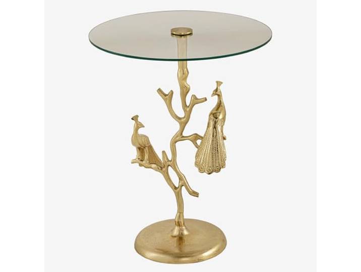 Beistelltisch WILDLIFE PEACOCK 45cm - gold transparent - Sicherheitsglas Handgefertigt, hochwertig, stabile Konstruktion, natürliche Optik, robust, Aluminiumgestell, 5 kg Belastbarkeit