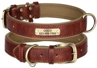 Uplifted Finds Custom Personalized Engraved PU Leather Dog Collar brown m