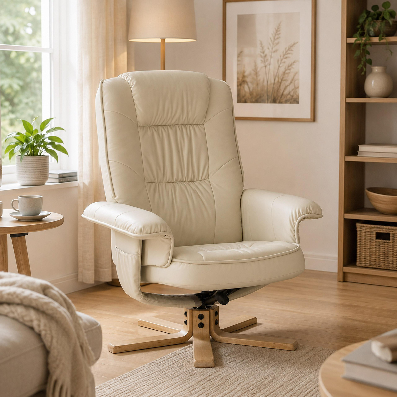 Mendler Relaxfauteuil model M56 in crème kunstleer