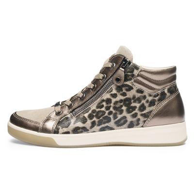 Sneakerboots ARA "ROM", Damen, Gr. 4,5 (37,5), beige (beige, leo), Glattleder, Veloursleder, Schuhe Sneakerboots, Hightop Sneaker, Schnürboots mit Kontrastbesätze