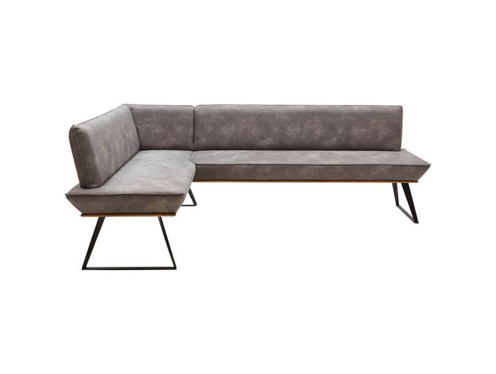 Voleo Eckbank, Schwarz, Eiche, Graubraun, Metall, Eiche, massiv, 5-Sitzer, L-Form, 243x163 cm, Stoffauswahl, seitenverkehrt erhältlich, Esszimmer, Bänke, Eckbänke