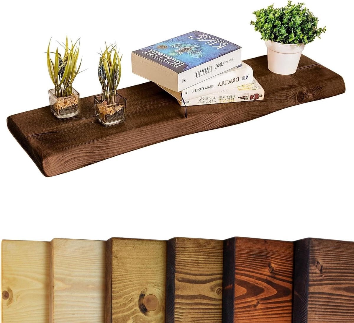 Rustieke Drijvende Wandplank van Hout met Live Edge Design in Walnoot - 100 cm