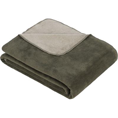 Wohndecke IBENA "Wohndecke Doubleface Dublin", grün (khaki, oliv), B:220cm L:240cm, Baumwolle, Polyacryl, Polyester, Wohndecken, Wohndecke, in trendigen Farben