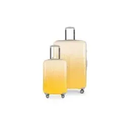 Suitline - 2er Kofferset, Kabinenkoffer 55cm + Großer Reisekoffer, Trolleys Hartschale glänzend Farbverlauf, 4 Rollen,TSA, Safari Sunrise