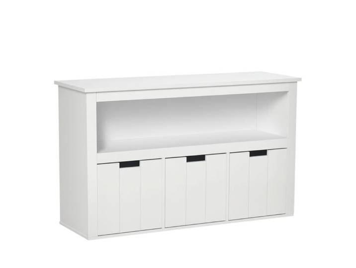 CollaHausse Buffet Salon Blanc 3 Tiroirs Amovibles Étagères Ouvertes Livres Jouets 102x33x62 cm