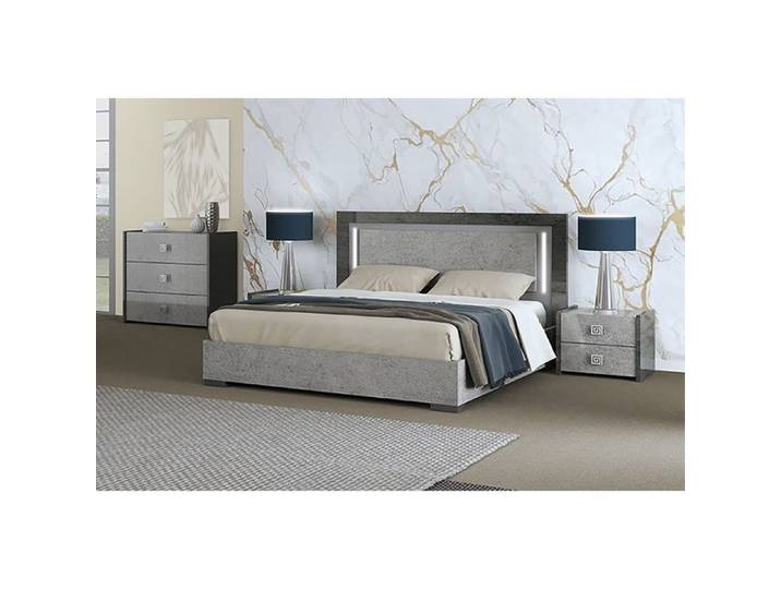 HYDE - Chambre 140x190cm Gris Effet Pierre avec Leds