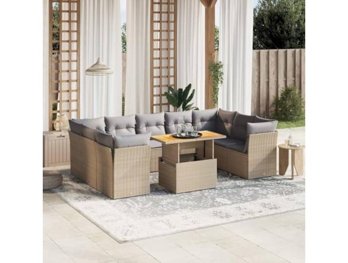 YUTAASU 10-TLG. Poly Rattan Sofagarnitur Beige mit Kissen