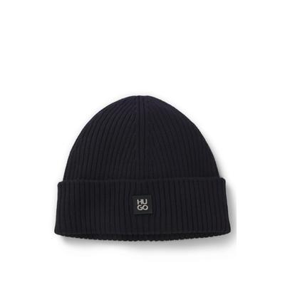 Strickmütze HUGO "Xola Metal", Herren, schwarz (navy 410), Strick, Wolle, unifarben, Mützen Strickmütze, aus reiner Wolle, mit Stack-Label, unisex