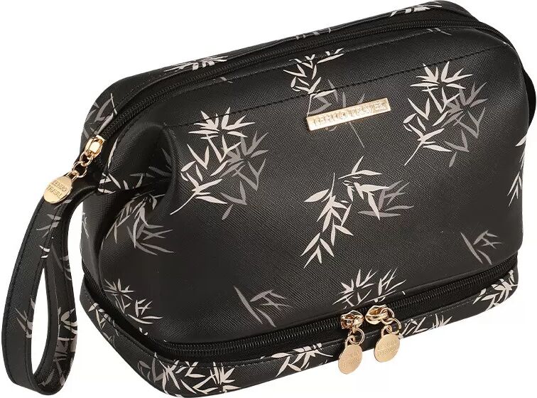 INF Élégant sac à cosmétiques en cuir PU noir - Organisateur de voyage