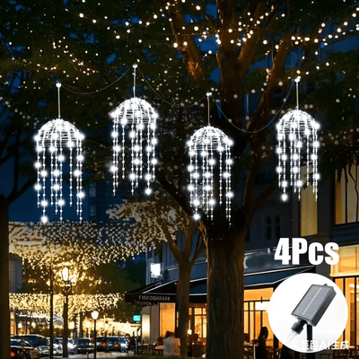 Inspire Curations Solar Jellyfish Hanging Lights With 8 Lighting Modes 4pcs white Light