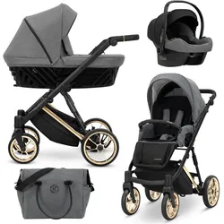 Kunert, Kinderwagen, Ivento Premium 3in1 Kinderwagen in Grau mit Goldrahmen und Komfortausstattung