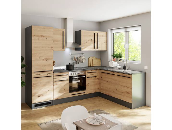 Eck-Küchenzeile 280cm Braun/Eiche Artisan Dekor ohne Elektrogeräte