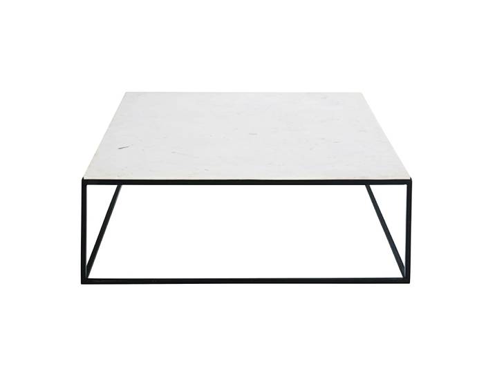 Quadratischer Couchtisch aus weißem Marmor und schwarzem Metall 100 cm